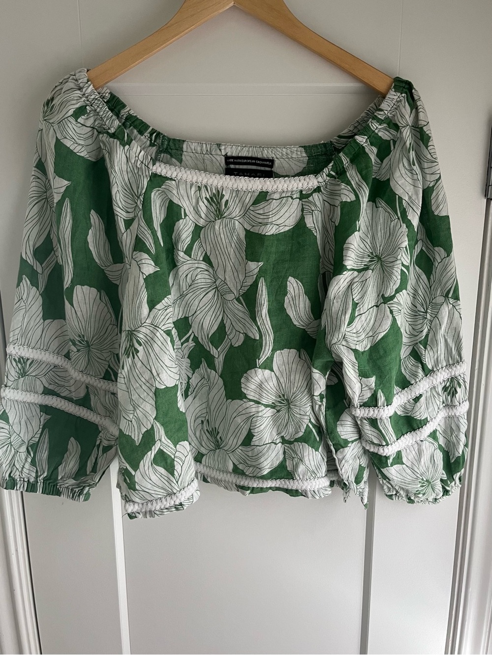 NWOT Tahari Tropical Linen Blouse Tropical Beach Cottage Coastal Boho